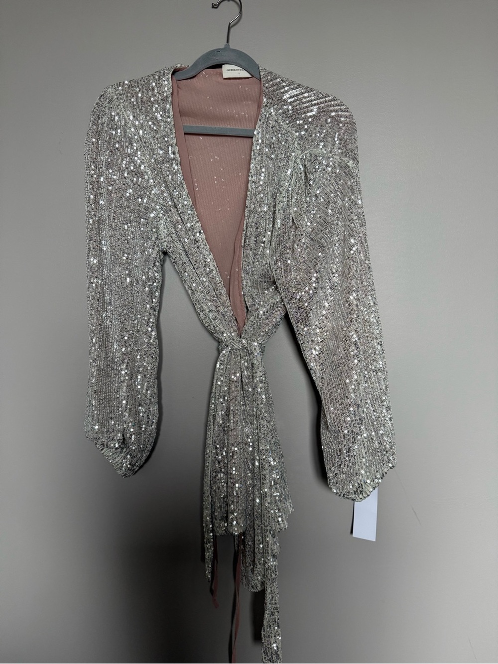 Goodnight Macaroon Silver Sequin Wrap dress